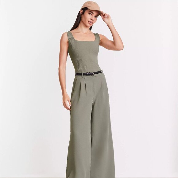 LOFT Versa Ribbed Square Neck Sleeveless Bodysuit Cool Sage Size M - Picture 8 of 11